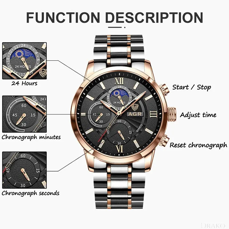 AGR Classic Sports STEEL  Drako Watches Men's Watches