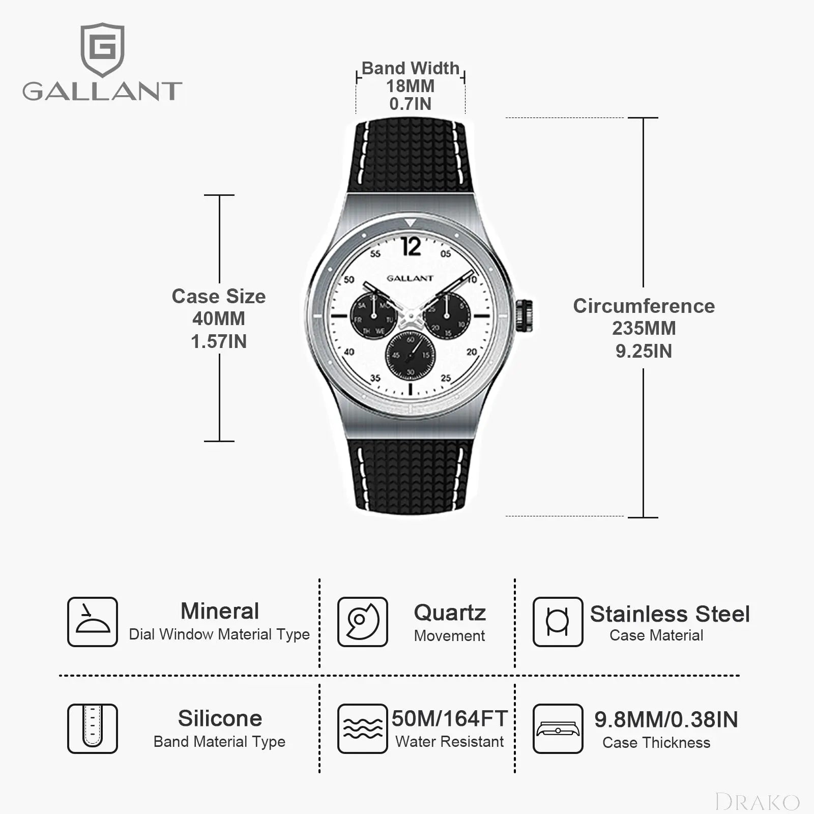 GALLANT - Monochrome  Drako Watches Men's Watches