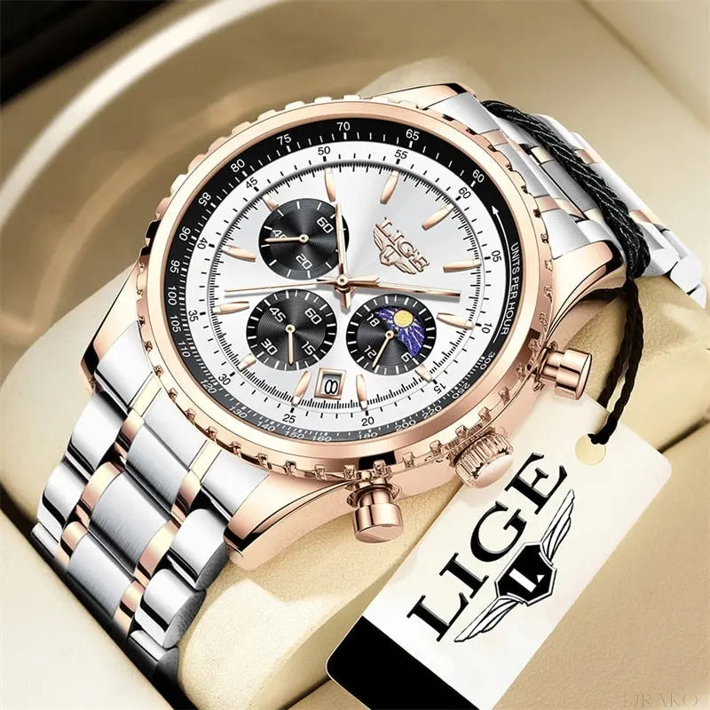 LIGE - Diamond Steel  Drako Watches Men's Watches