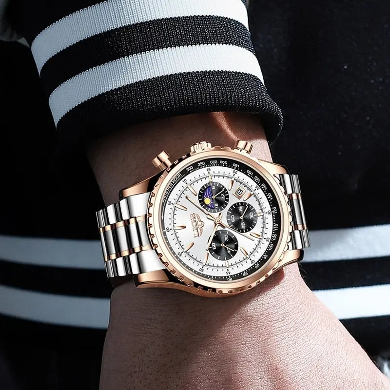 LIGE - Diamond Steel  Drako Watches Men's Watches