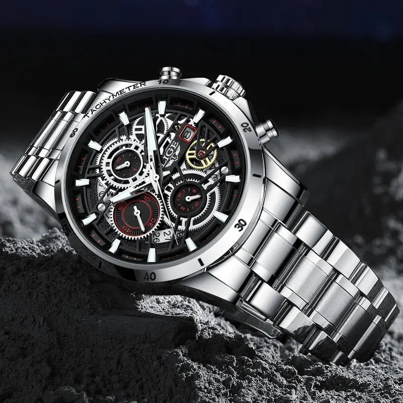 LIGE - Skeleton STEEL Drako Watches Men's Watches