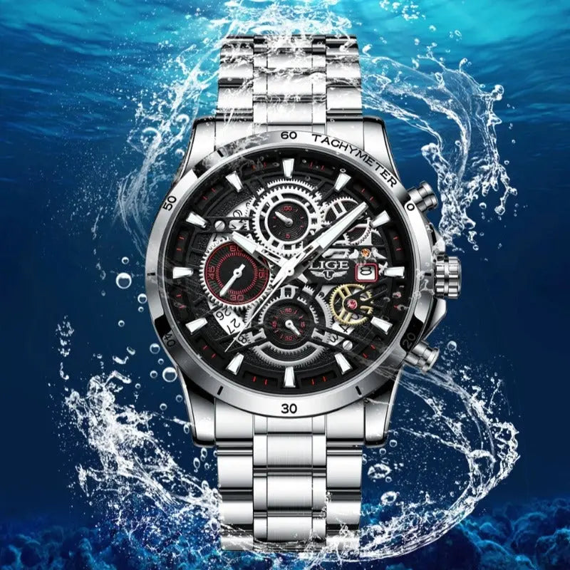 LIGE - Skeleton STEEL Drako Watches Men's Watches
