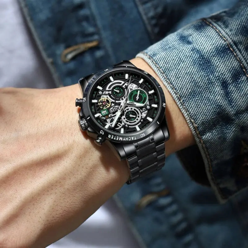 LIGE - Skeleton STEEL Drako Watches Men's Watches