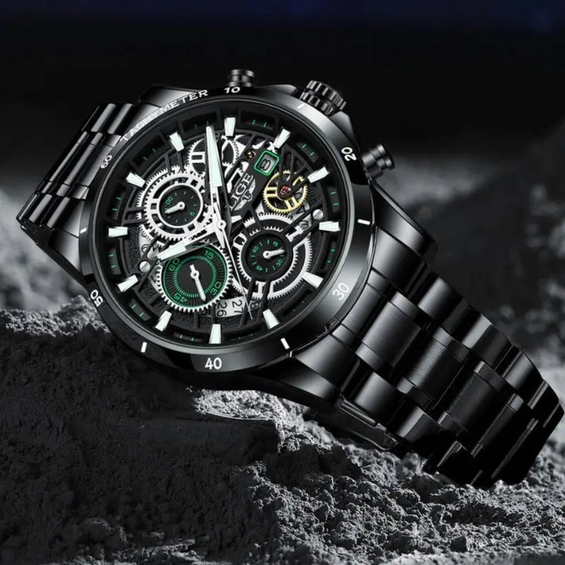 LIGE - Skeleton STEEL Drako Watches Men's Watches