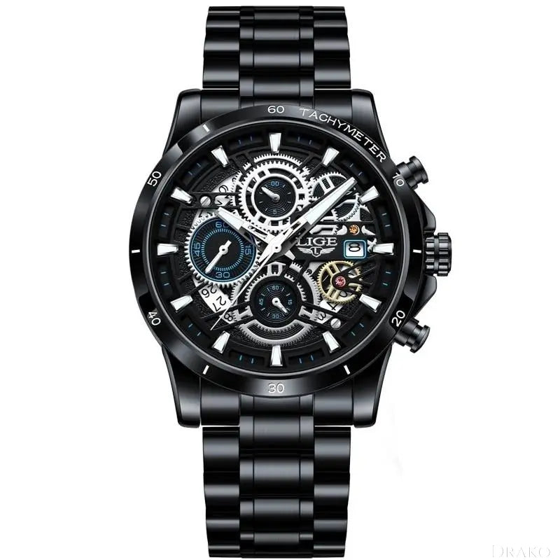 LIGE - Skeleton STEEL Drako Watches Men's Watches