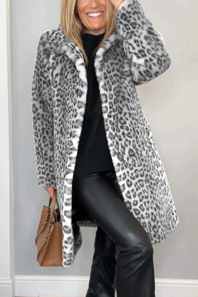 Mid-length Coat with Soft Fur Leopard Print  Drako Watches