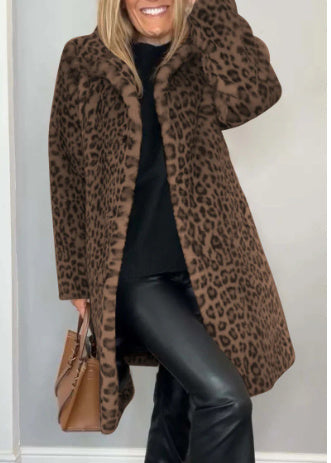 Mid-length Coat with Soft Fur Leopard Print  Drako Watches