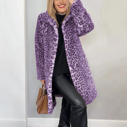 Mid-length Coat with Soft Fur Leopard Print  Drako Watches