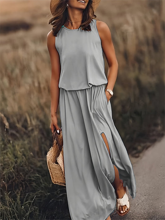 Women’s Maxi Dress | Boho Style with Draped Overlay & Side Slits | Polyester Blend | Comfortable Fit  Drako™️