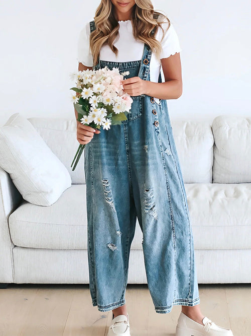 Valencia Distressed Denim Overalls