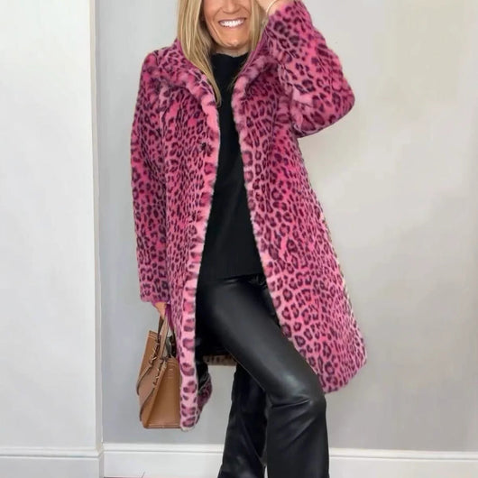 Mid-length Coat with Soft Fur Leopard Print  Drako Watches