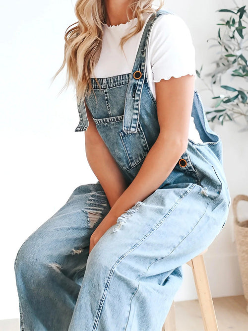 Valencia Distressed Denim Overalls