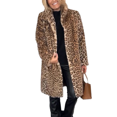 Mid-length Coat with Soft Fur Leopard Print  Drako Watches