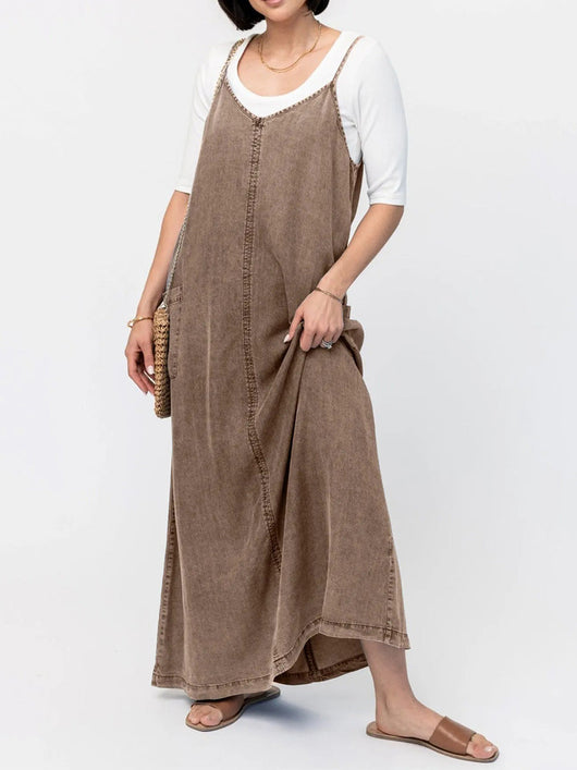 Vintage-Inspired Loose Fit Denim Maxi Dress  Drako™️