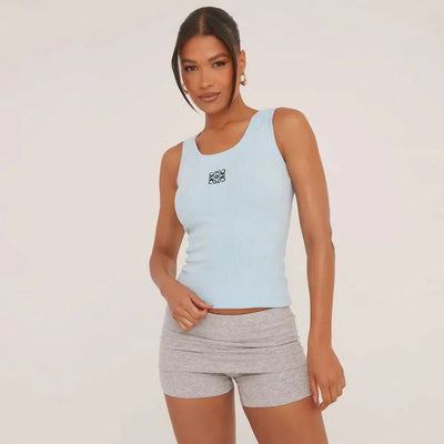 Women’s Ribbed Tank Top | Delicate Chest Embroidery | Stretch Knit Fabric | Comfortable Fit  Drako™️