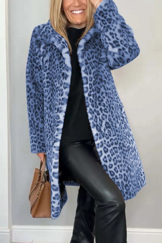 Mid-length Coat with Soft Fur Leopard Print  Drako Watches