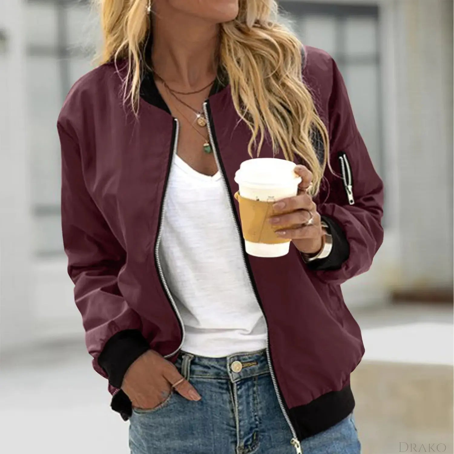 Bordeaux Women’s Casual Bomber Jacket  Drako Watches