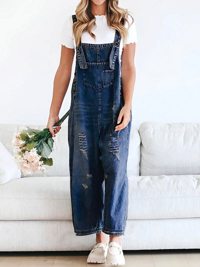 Loose Fit Distressed Denim Overalls  Drako™️