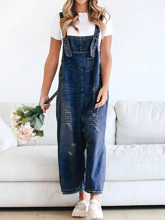 Loose Fit Distressed Denim Overalls  Drako™️