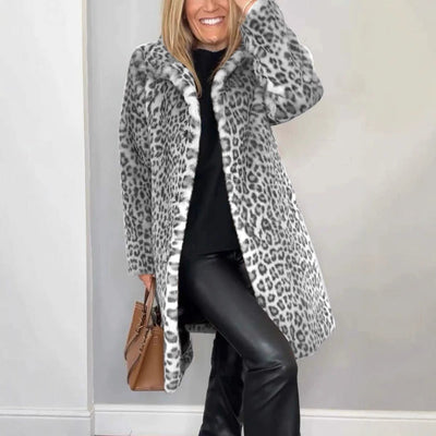 Mid-length Coat with Soft Fur Leopard Print  Drako Watches