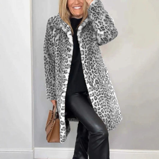 Mid-length Coat with Soft Fur Leopard Print  Drako Watches