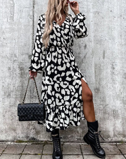 Long printed split leopard dress  Drako Watches