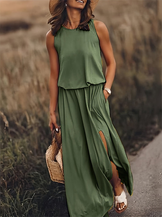 Women’s Maxi Dress | Boho Style with Draped Overlay & Side Slits | Polyester Blend | Comfortable Fit  Drako™️