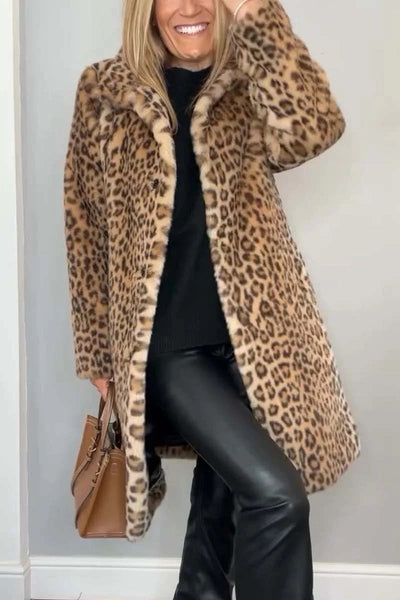 Mid-length Coat with Soft Fur Leopard Print  Drako Watches