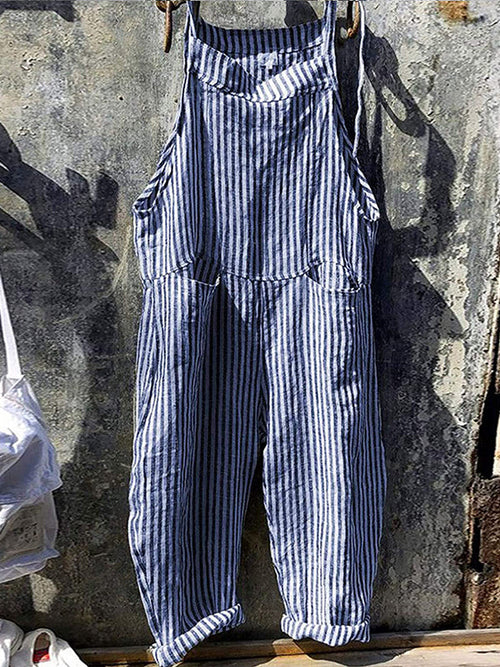 Vallera Striped Linen Overalls