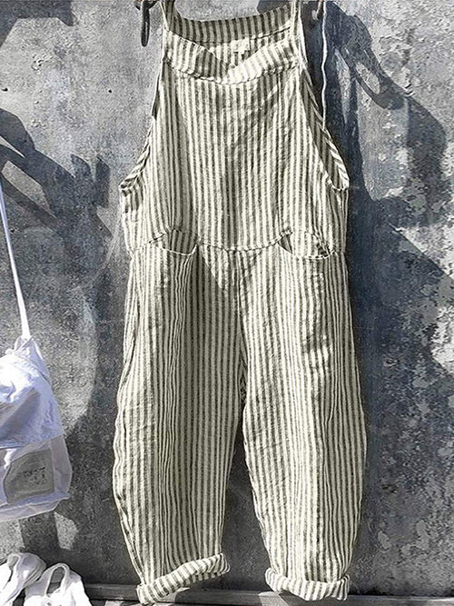 Vallera Striped Linen Overalls