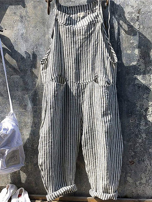 Vallera Striped Linen Overalls