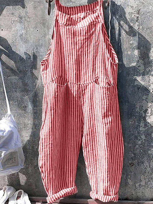 Vallera Striped Linen Overalls